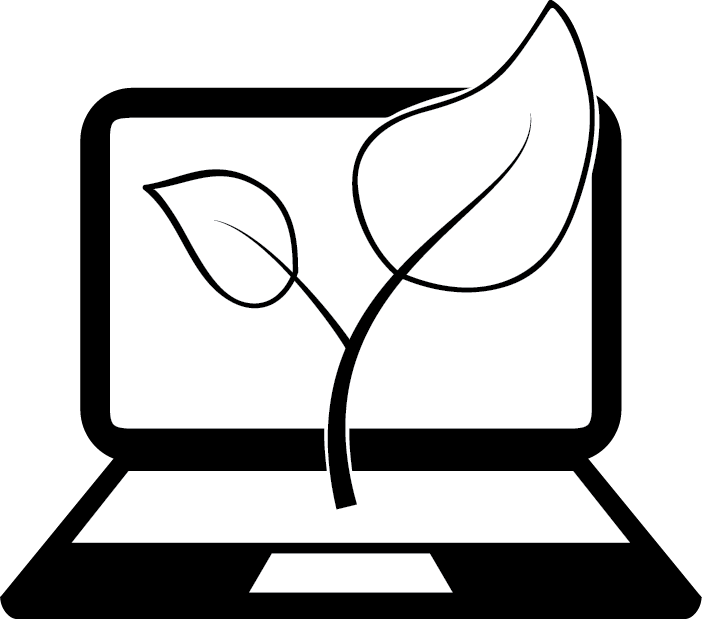 Environmental Computing logo: a seedling with two leaves growing out of a laptop screen