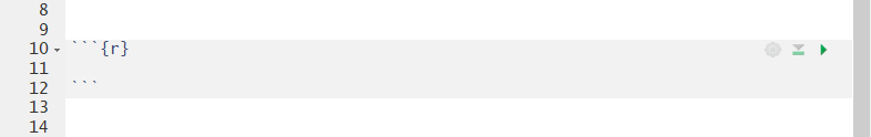 An empty R code chunk in an RStudio notebook
